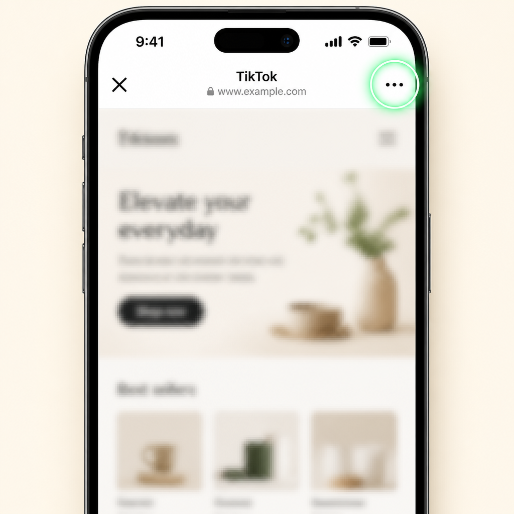 Screenshot highlighting the three-dot menu in the top-right corner of a mobile browser